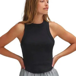 New FREE PEOPLE MOVEMENT SLEEVELESS OPEN AIR TANK TOP Black Ribbed Size XS